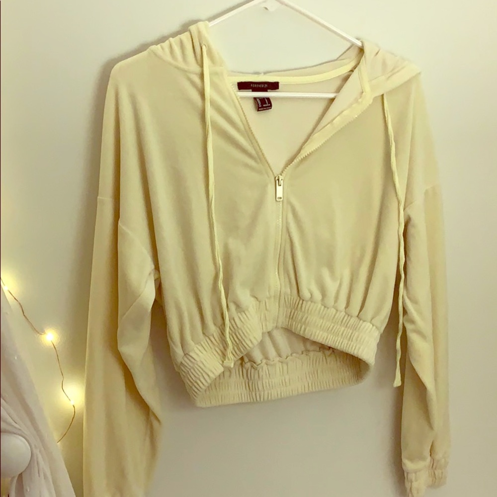 Cropped yellow plush hoodie